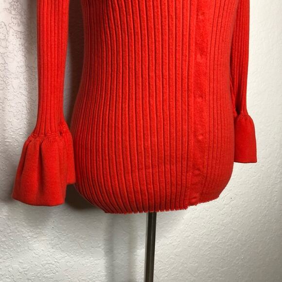 Cabi bright orange trumpet sleeve ribbed snap front cardigan size Small #5285 - Picture 4 of 14